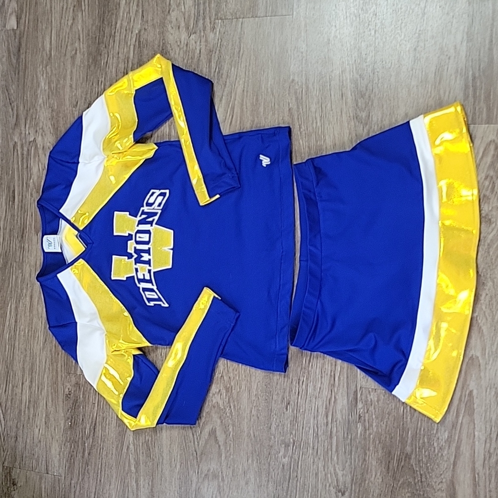 Varsity Blue and Yellow 'Demons' Cheerleading Uniform